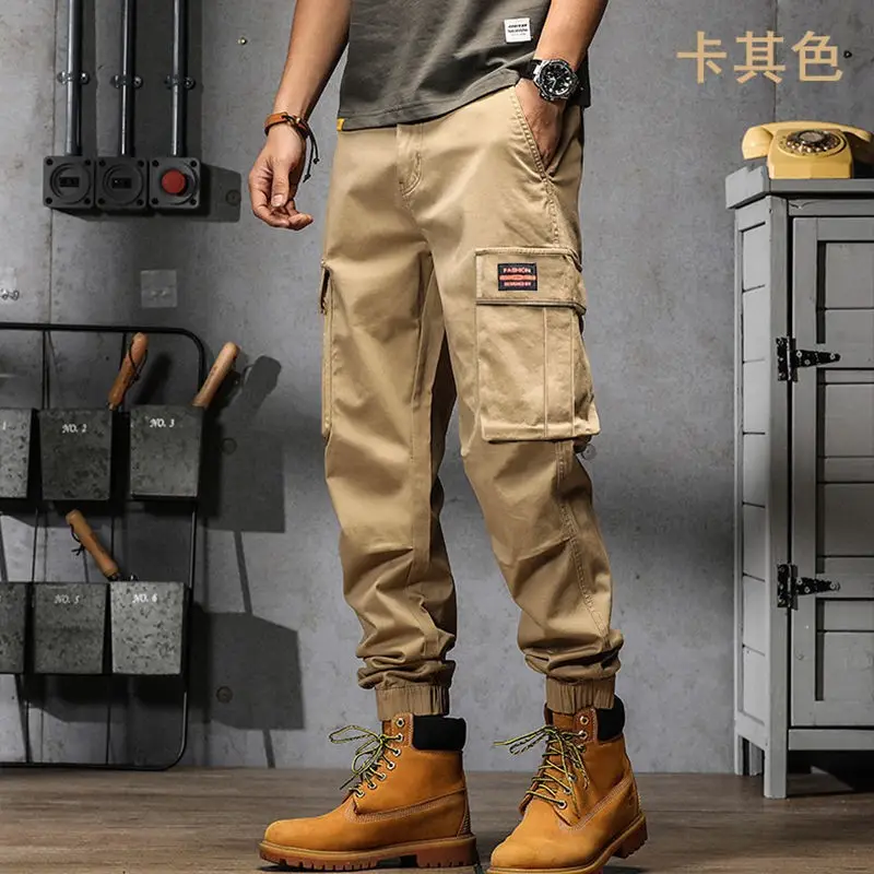 Men's American Style Retro Work Pants Grey Wide Leg Casual — feature 2
