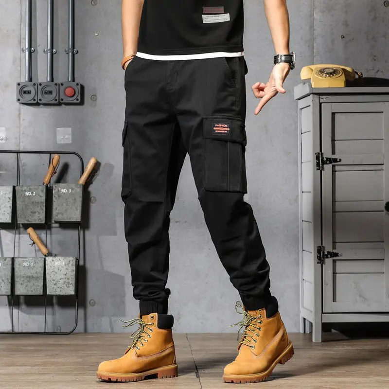Men's American Style Retro Work Pants Grey Wide Leg Casual — feature 4