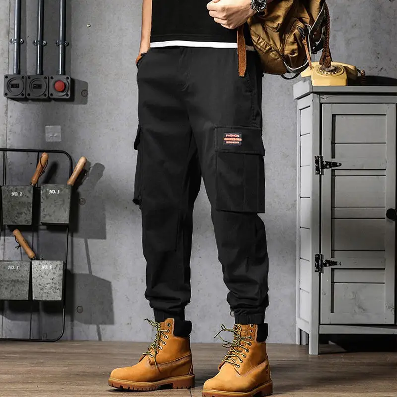Men's American Style Retro Work Pants Grey Wide Leg Casual — feature 6