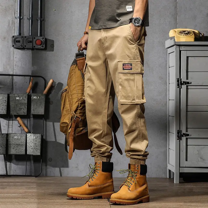 Men's American Style Retro Work Pants Grey Wide Leg Casual — feature 7