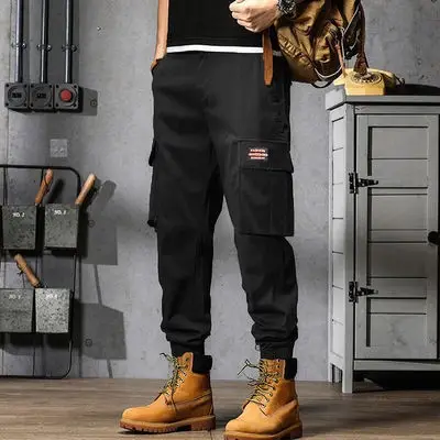Men's American Style Retro Work Pants Grey Wide Leg Casual - Image 14