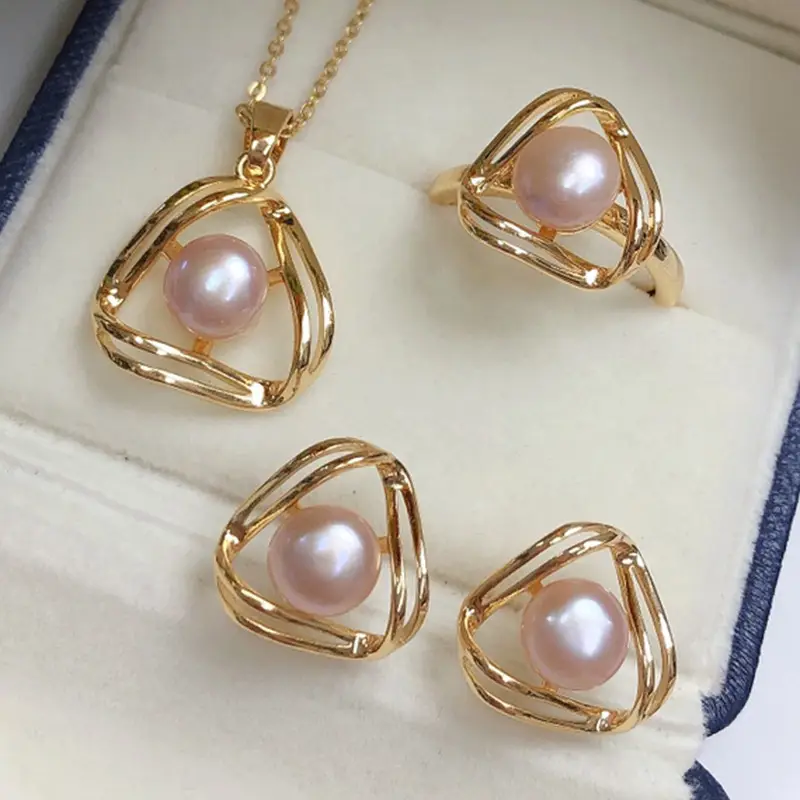 Gold Pearl Geometric Necklace Set for Women - Image 7