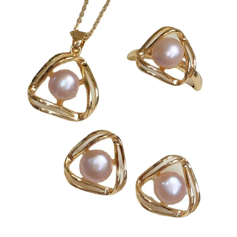 Gold Pearl Geometric Necklace Set for Women - Image 8