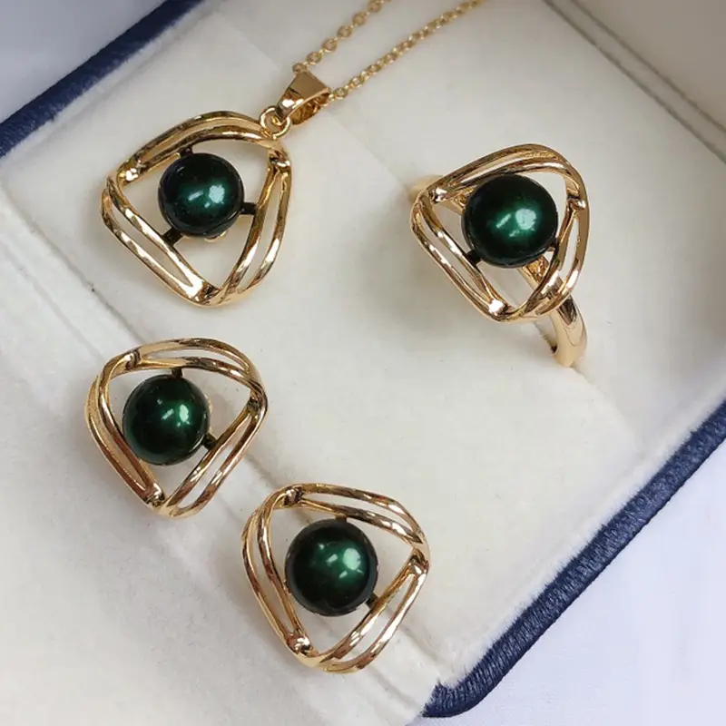 Gold Pearl Geometric Necklace Set for Women - Image 4