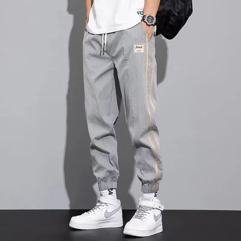 Men Grey Striped Leg Pants 2022 Korean Style - Image 4
