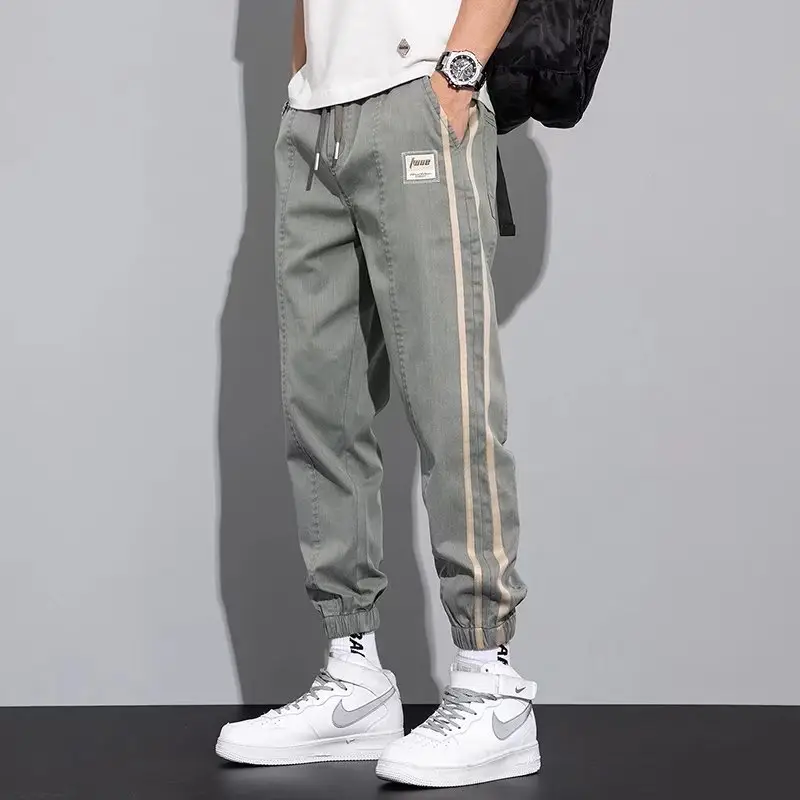 Men Grey Striped Leg Pants 2022 Korean Style - Image 5
