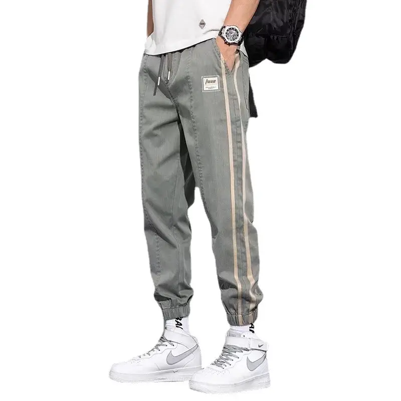 Men Grey Striped Leg Pants 2022 Korean Style - Image 7