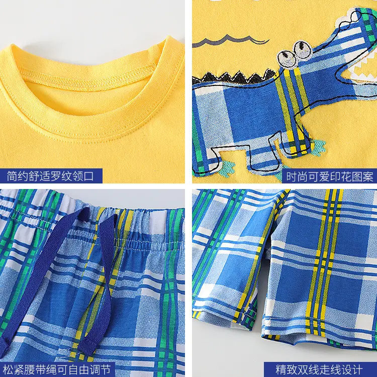 Summer Boys Cotton T-Shirt Shorts Set with Bear Print