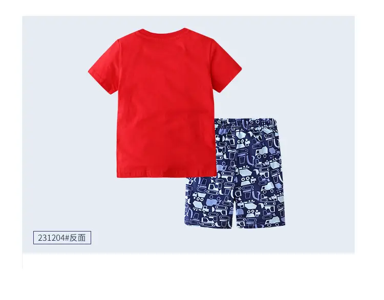 Summer Boys Cotton T-Shirt Shorts Set with Bear Print — feature 15