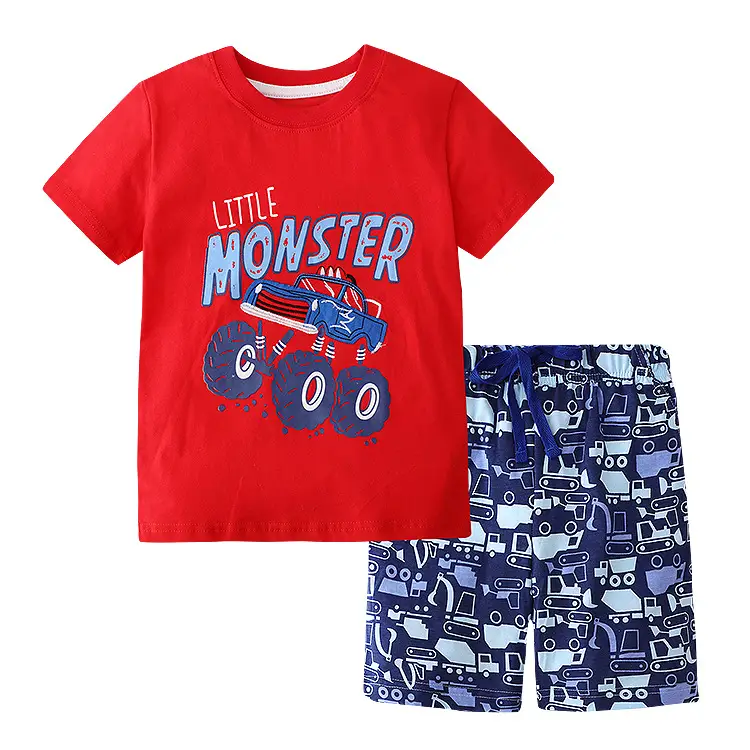 Summer Boys Cotton T-Shirt Shorts Set with Bear Print
