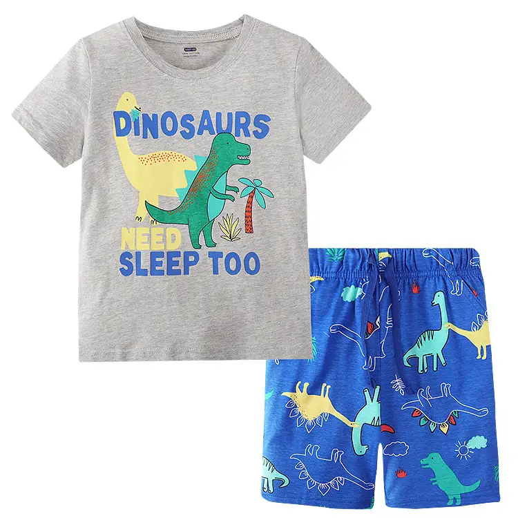 Summer Boys Cotton T-Shirt Shorts Set with Bear Print