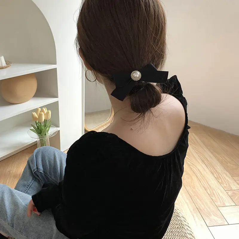 French Bow Hair Band for Women with Pearl Accents