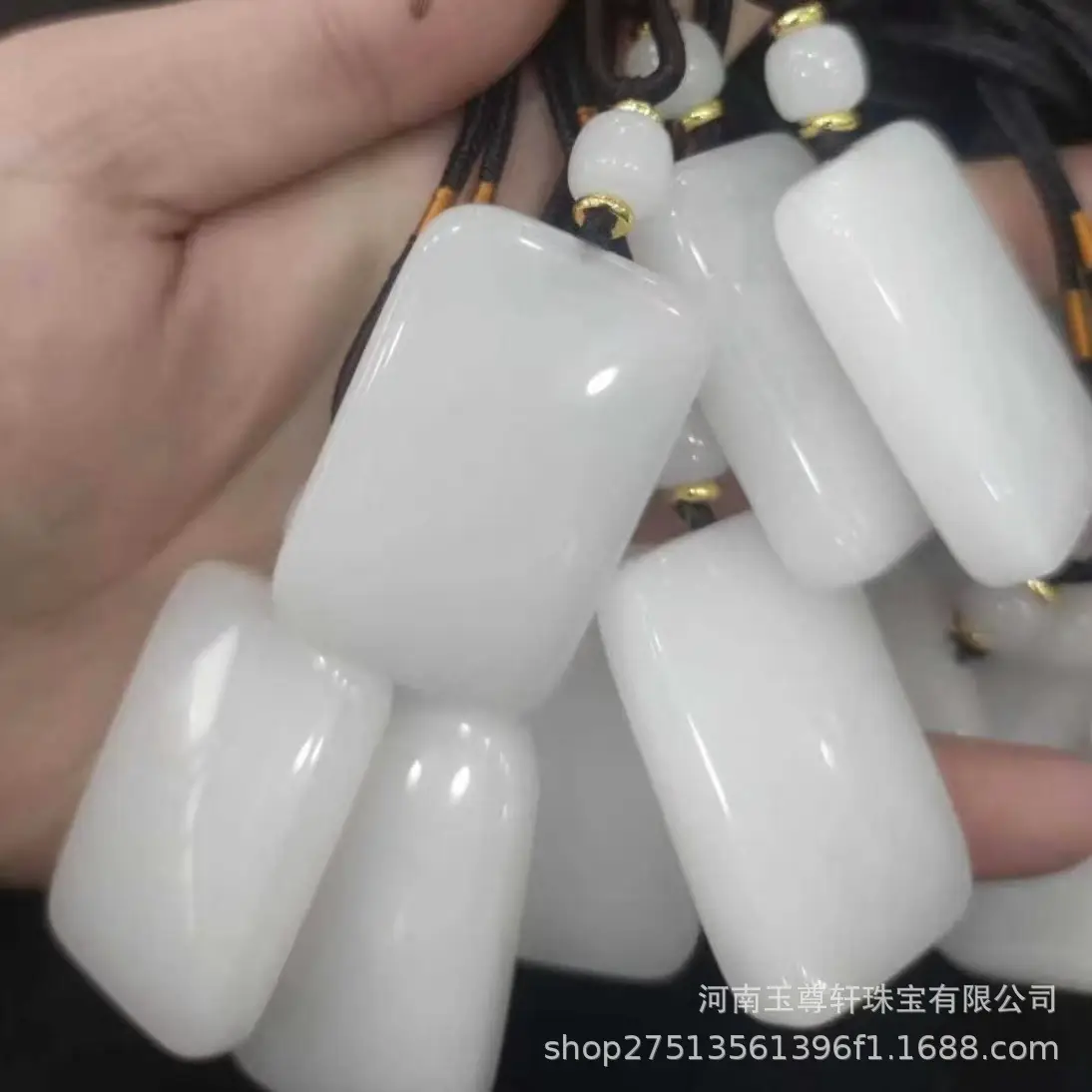 White Jade Square Pendant with Gold Plated Chain - Image 6