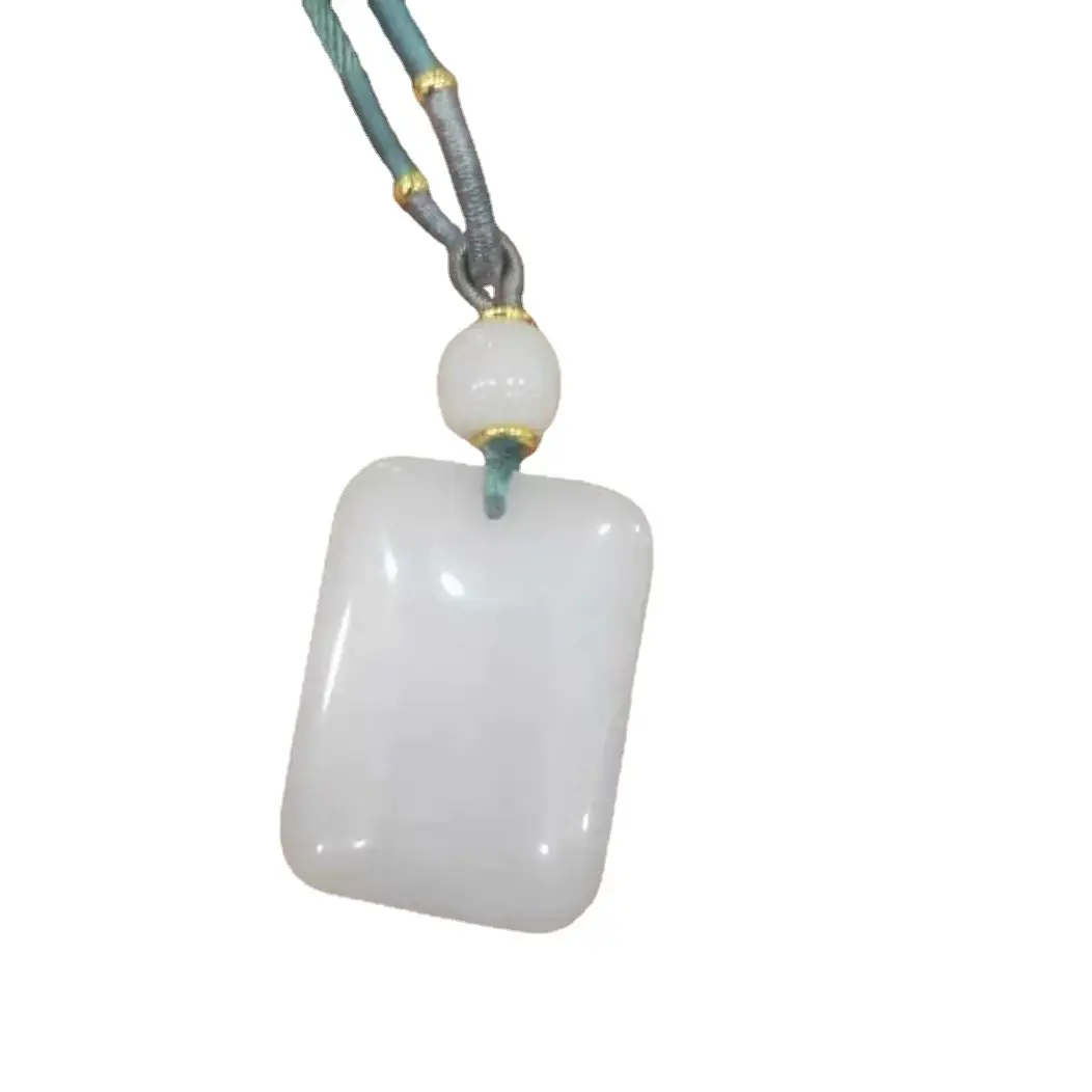 White Jade Square Pendant with Gold Plated Chain - Image 7