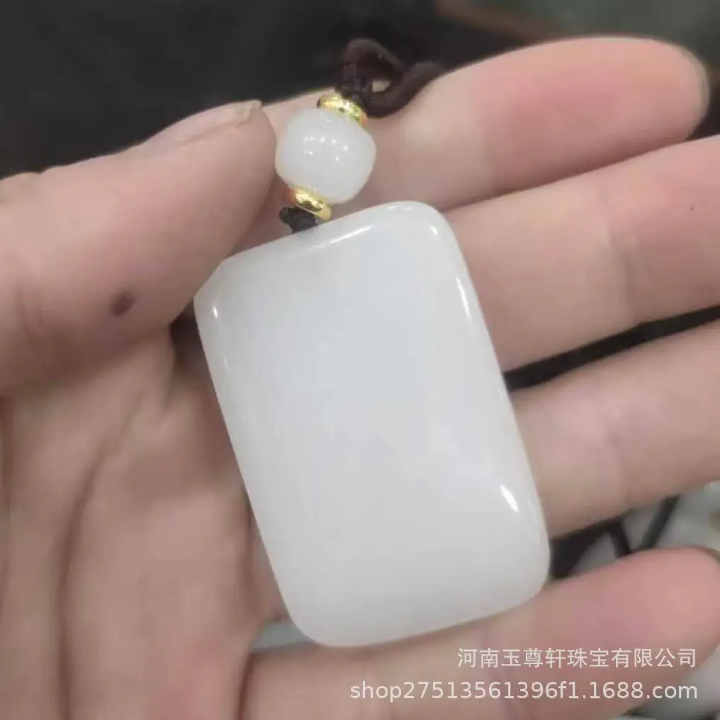 White Jade Square Pendant with Gold Plated Chain - Image 2