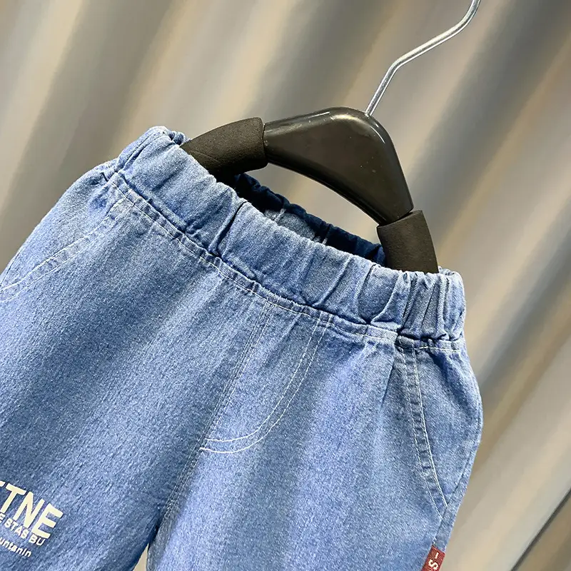 Summer Boys Green T-Shirt Blue Denim Shorts Set — feature 11