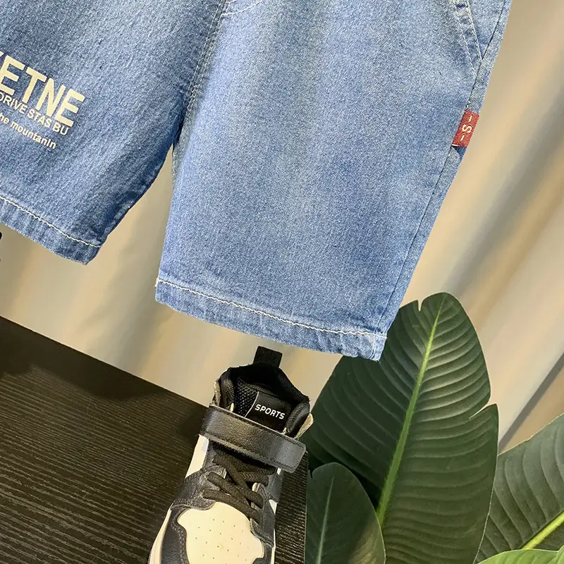 Summer Boys Green T-Shirt Blue Denim Shorts Set — feature 12
