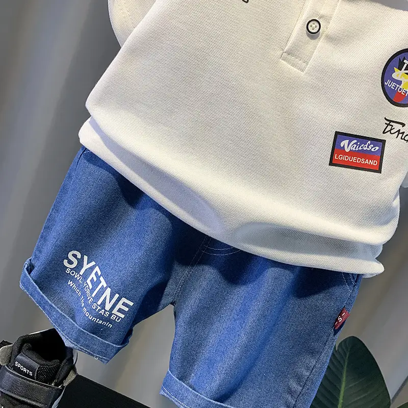Summer Boys Green T-Shirt Blue Denim Shorts Set — feature 8