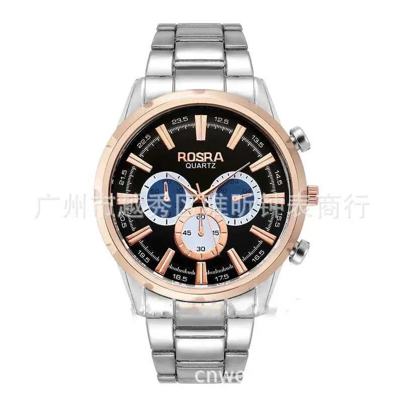 Rosra Quartz Men's Chronograph Watch Rose Gold Black Dial