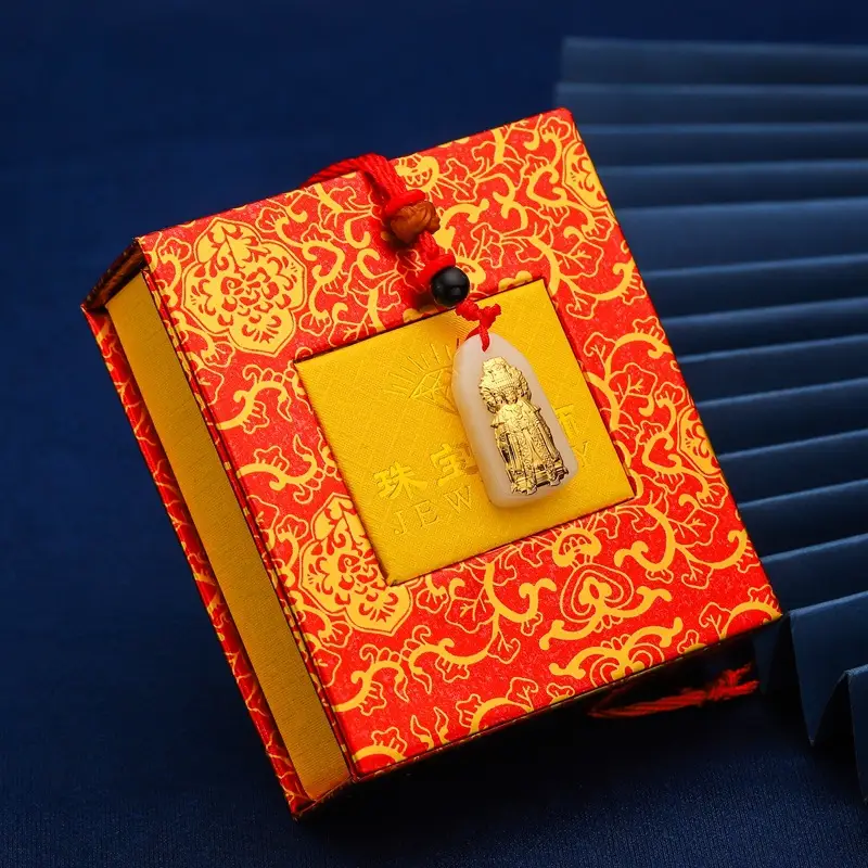 Gold Inlaid Jade Mazu Empress Pendant 999 Gold White