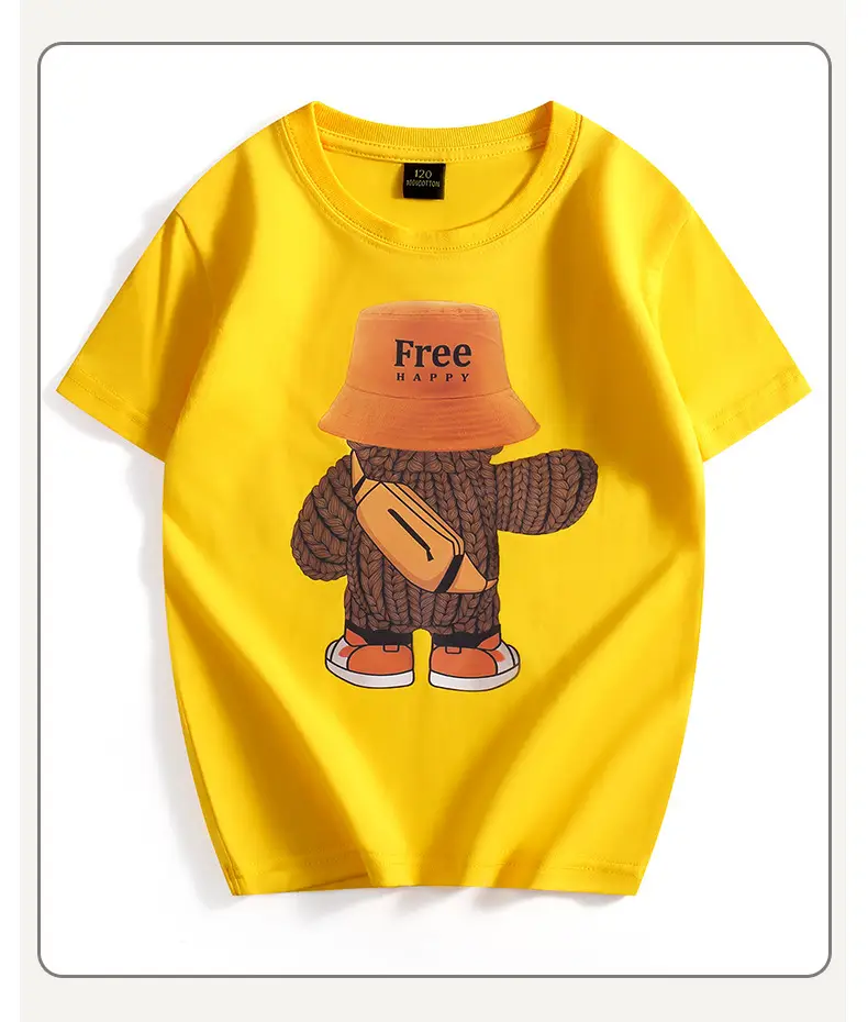 Free Bear Graphic Yellow T-Shirt for Kids — feature 44