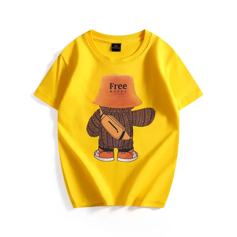 Free Bear Graphic Yellow T-Shirt for Kids - Image 4