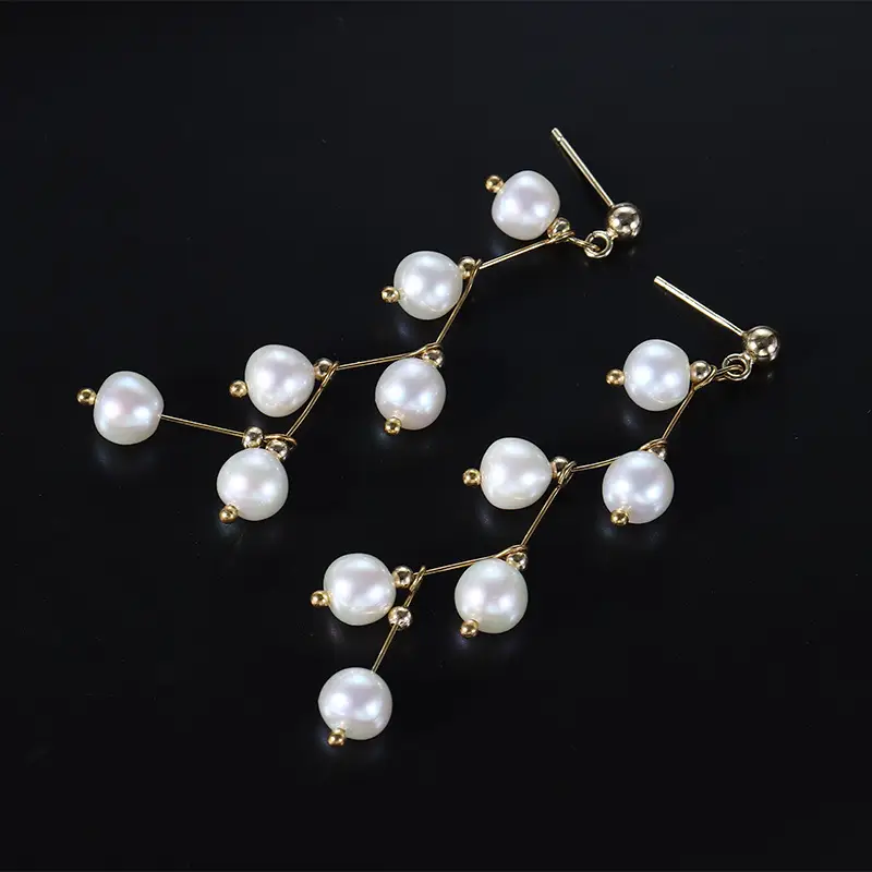 Pearl Earrings Natural Freshwater S925 Silver Gold Plated - Image 3