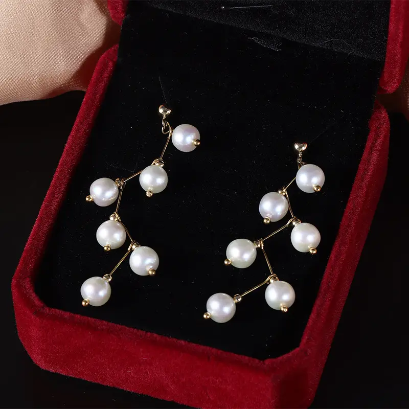 Pearl Earrings Natural Freshwater S925 Silver Gold Plated - Image 4