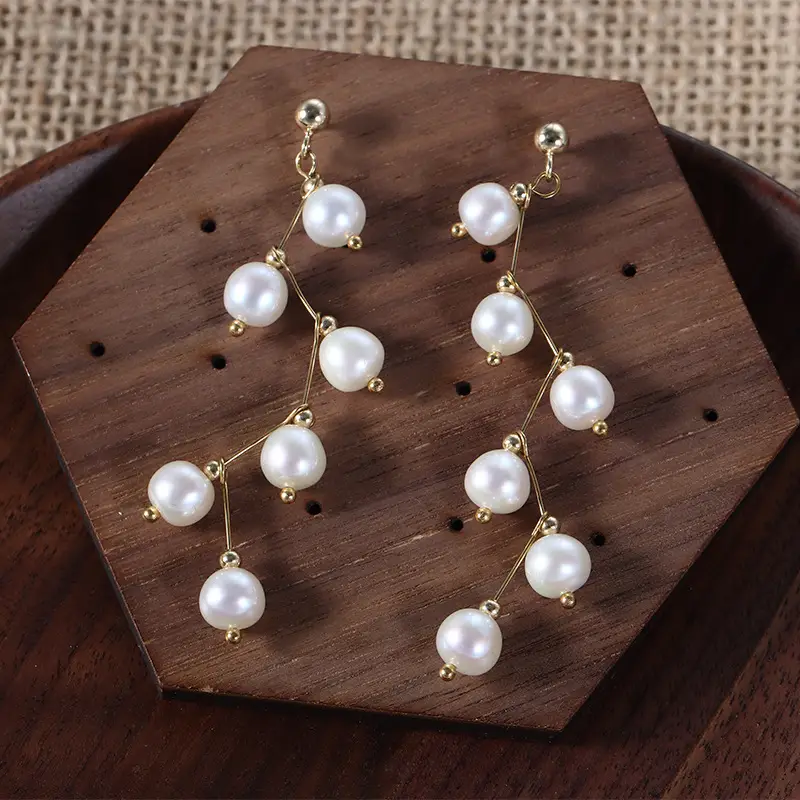 Pearl Earrings Natural Freshwater S925 Silver Gold Plated - Image 5