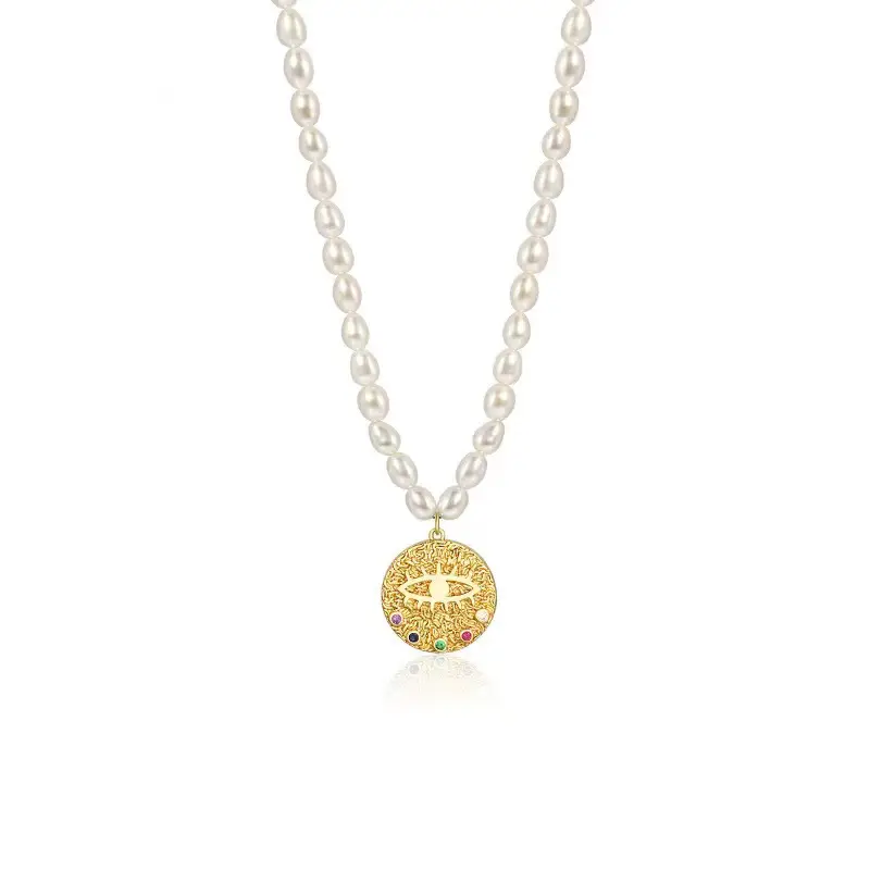 Natural Pearl Necklace with Devil's Eye Pendant - Image 5