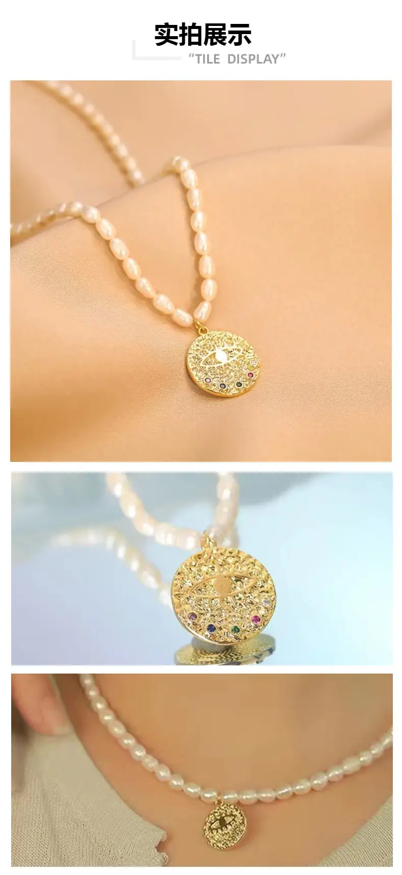 Natural Pearl Necklace with Devil's Eye Pendant — feature 3