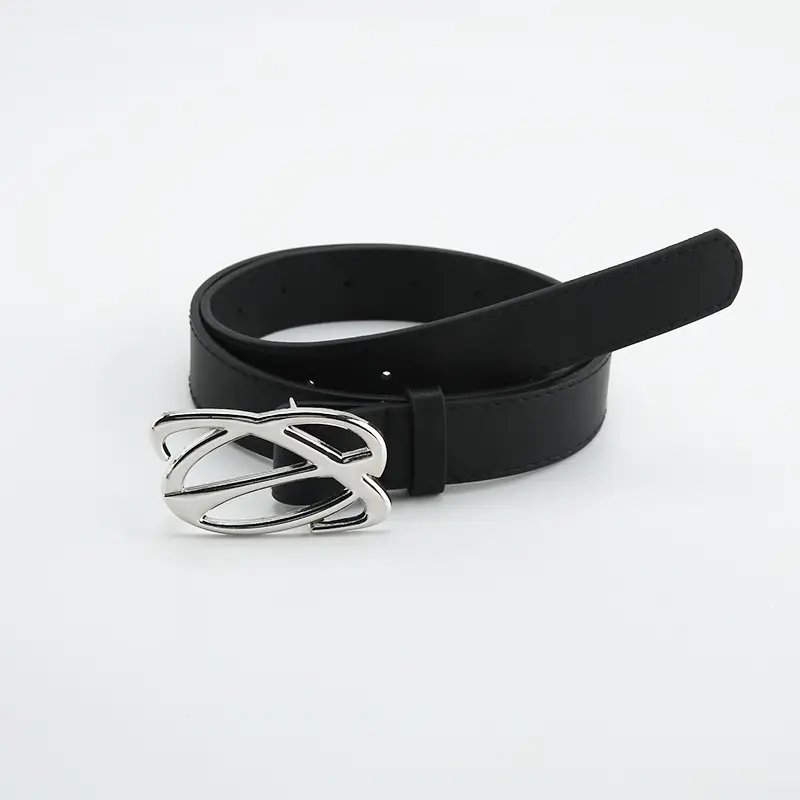 Black Leather Belt with Silver Buckle for Women - Image 4