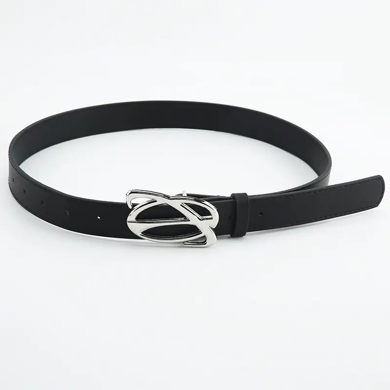 Black Leather Belt with Silver Buckle for Women - Image 5