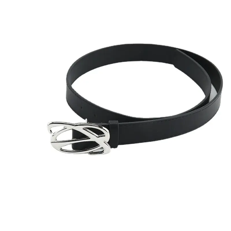 Black Leather Belt with Silver Buckle for Women - Image 7