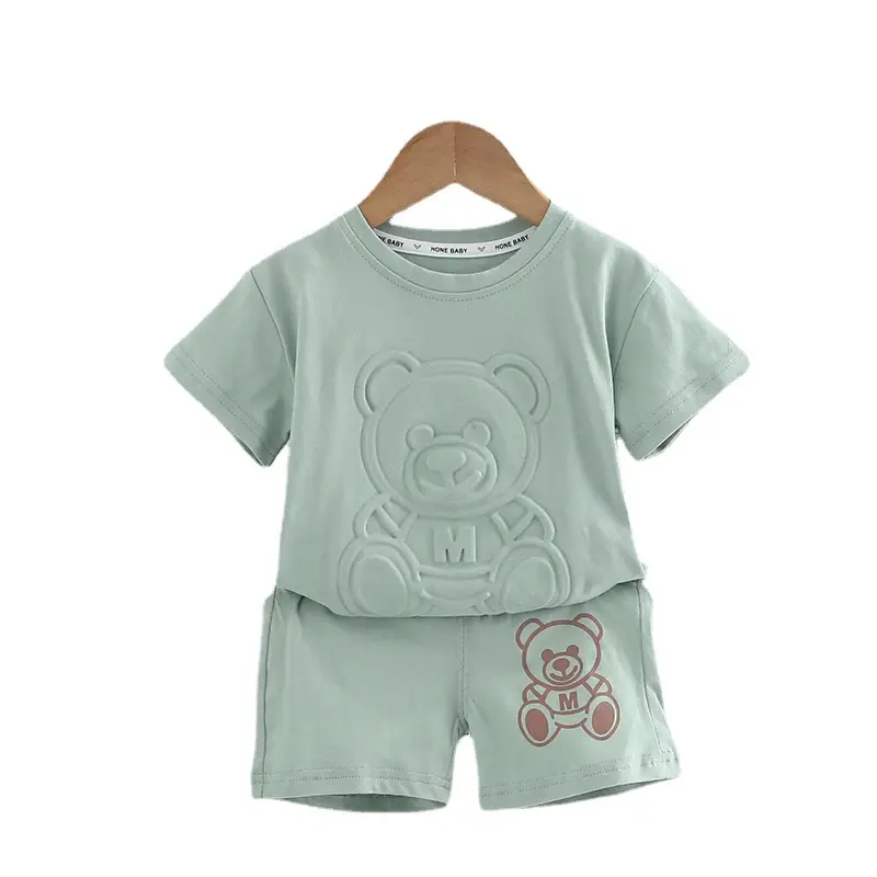 Children Cotton T-Shirt Shorts Suit Beige Baby Summer - Image 7