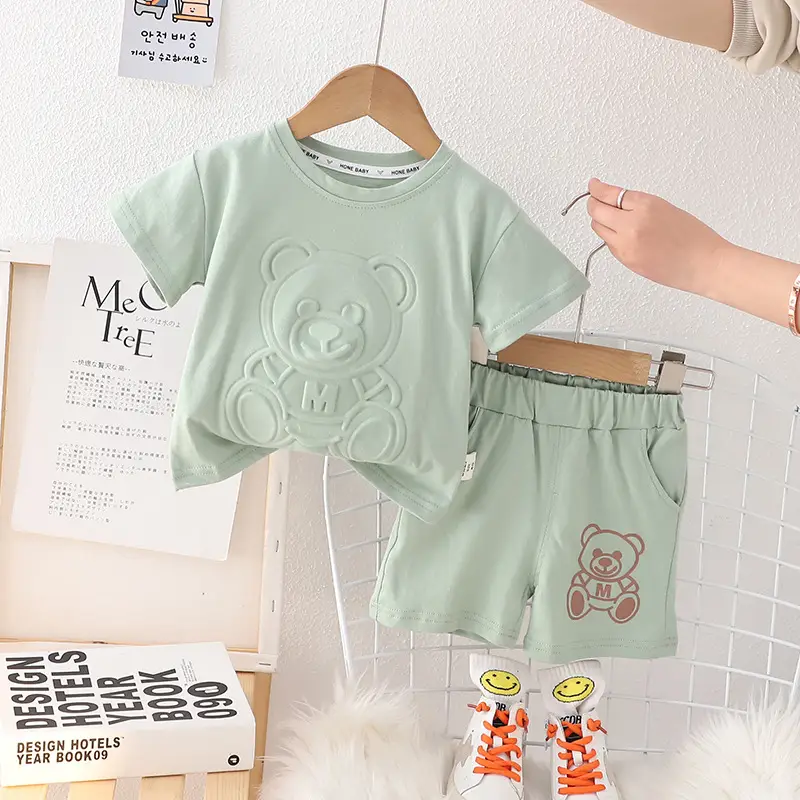 Children Cotton T-Shirt Shorts Suit Beige Baby Summer — feature 2