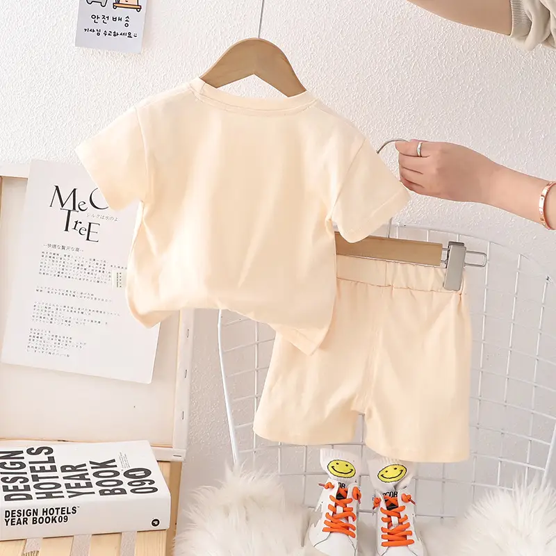 Children Cotton T-Shirt Shorts Suit Beige Baby Summer — feature 4