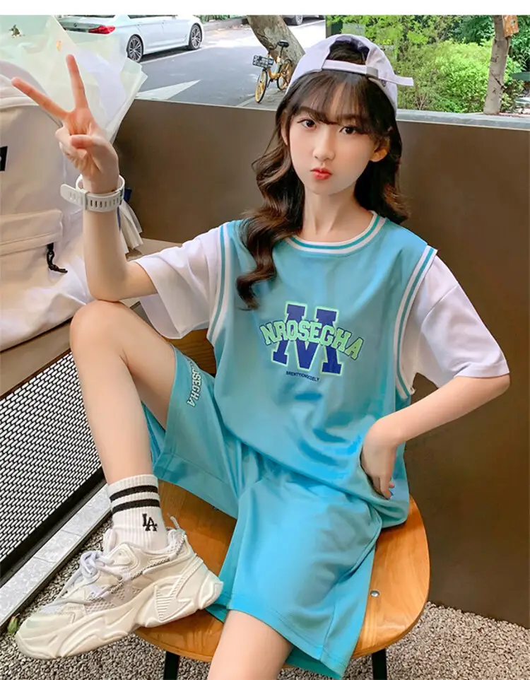 Girls Basketball Suit Summer Two-Piece Outfit — feature 3