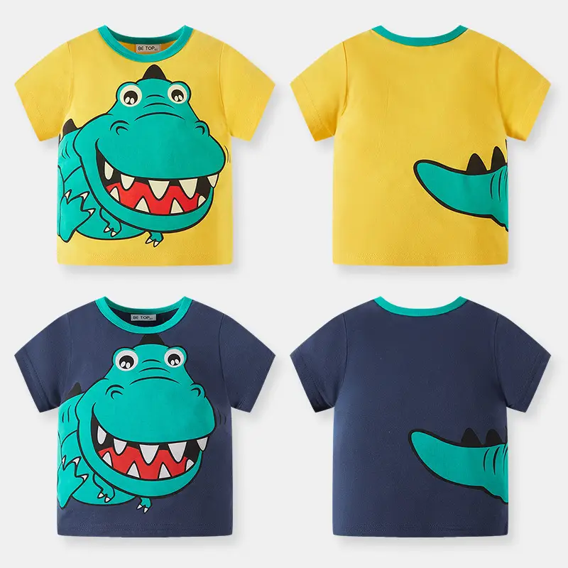 Boys Cotton T-Shirt Yellow Dinosaur Print
