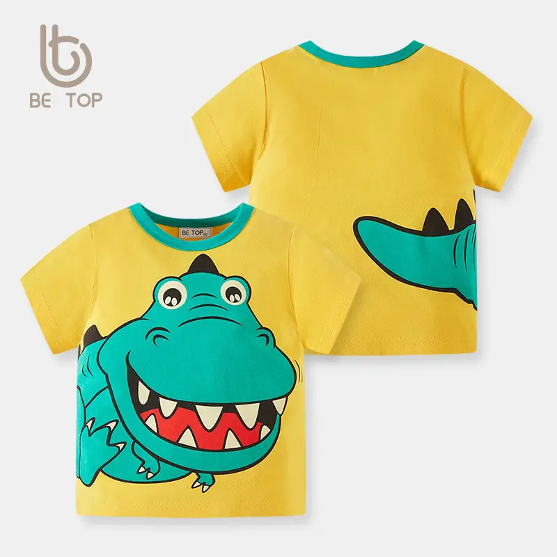 Boys Cotton T-Shirt Yellow Dinosaur Print
