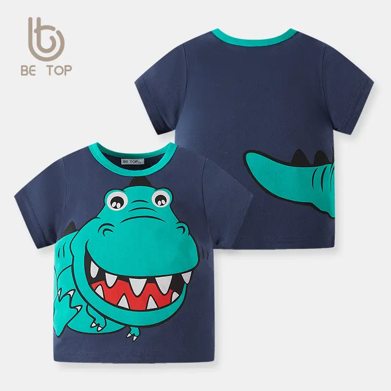 Boys Cotton T-Shirt Yellow Dinosaur Print