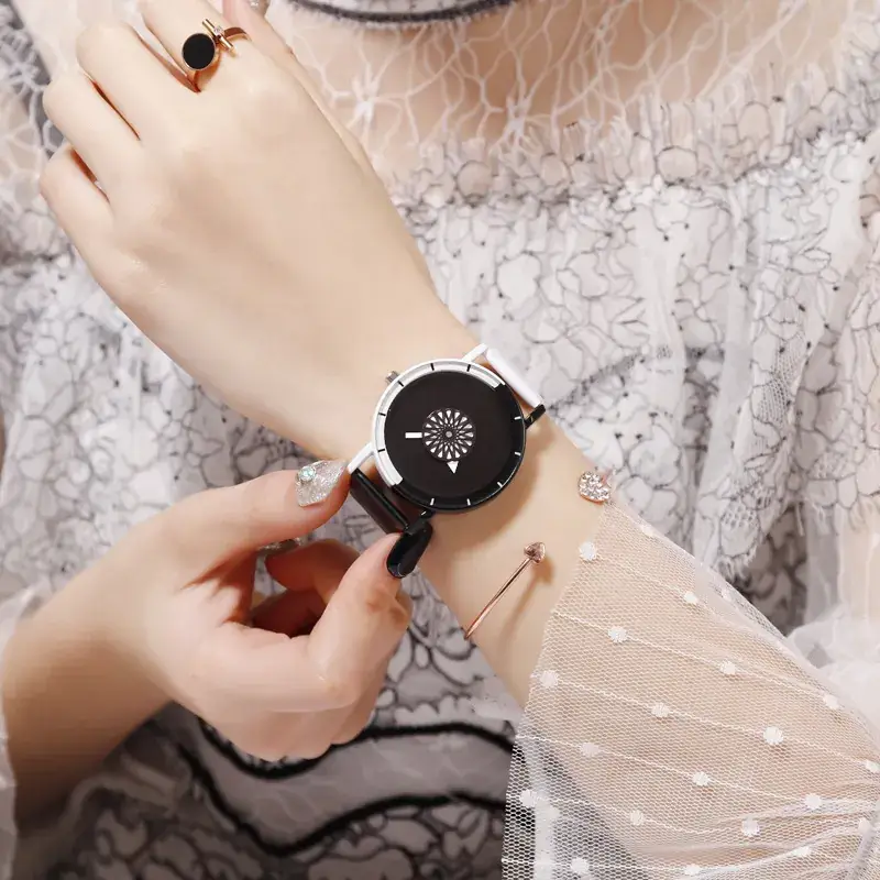 Women's Black Quartz Watch with Turntable Design - Image 5