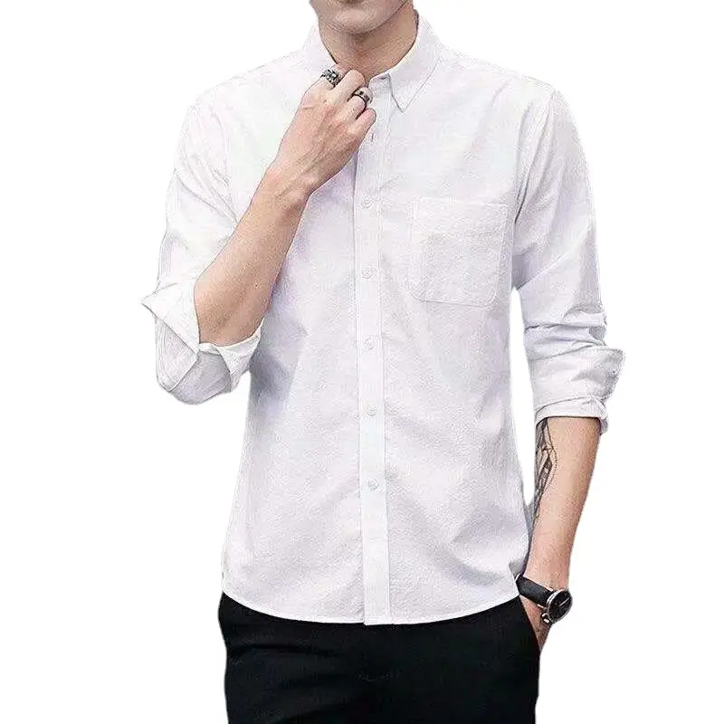 Men Slim Fit Long Sleeve Shirt Grey Winter - Image 10