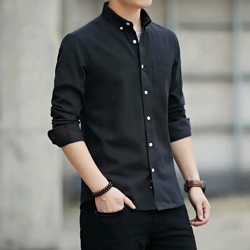 Men Slim Fit Long Sleeve Shirt Grey Winter - Image 2
