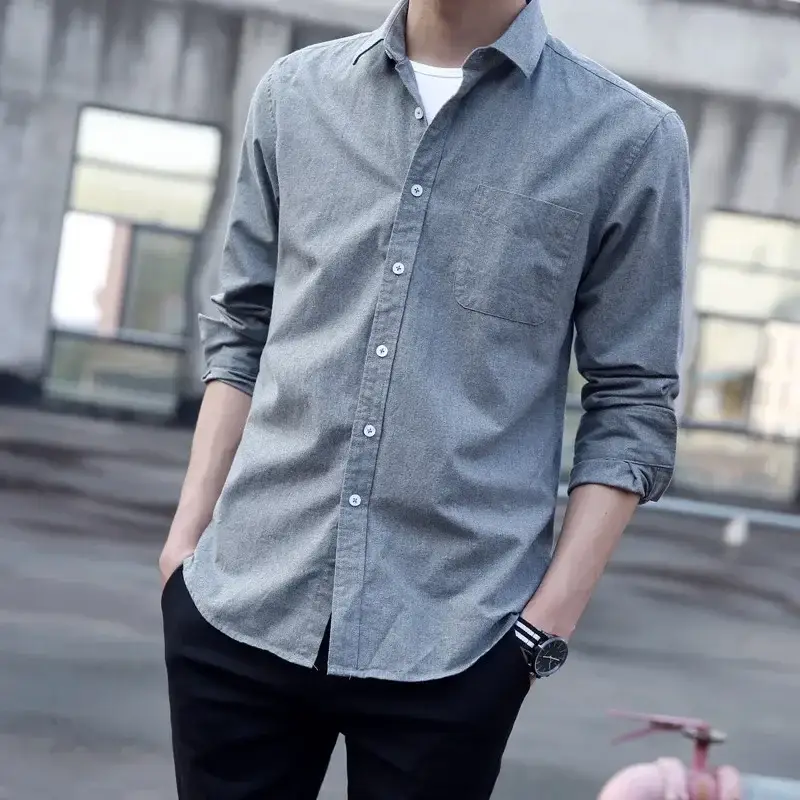 New Autumn Men's Long Sleeve Button Down Shirt - Image 25