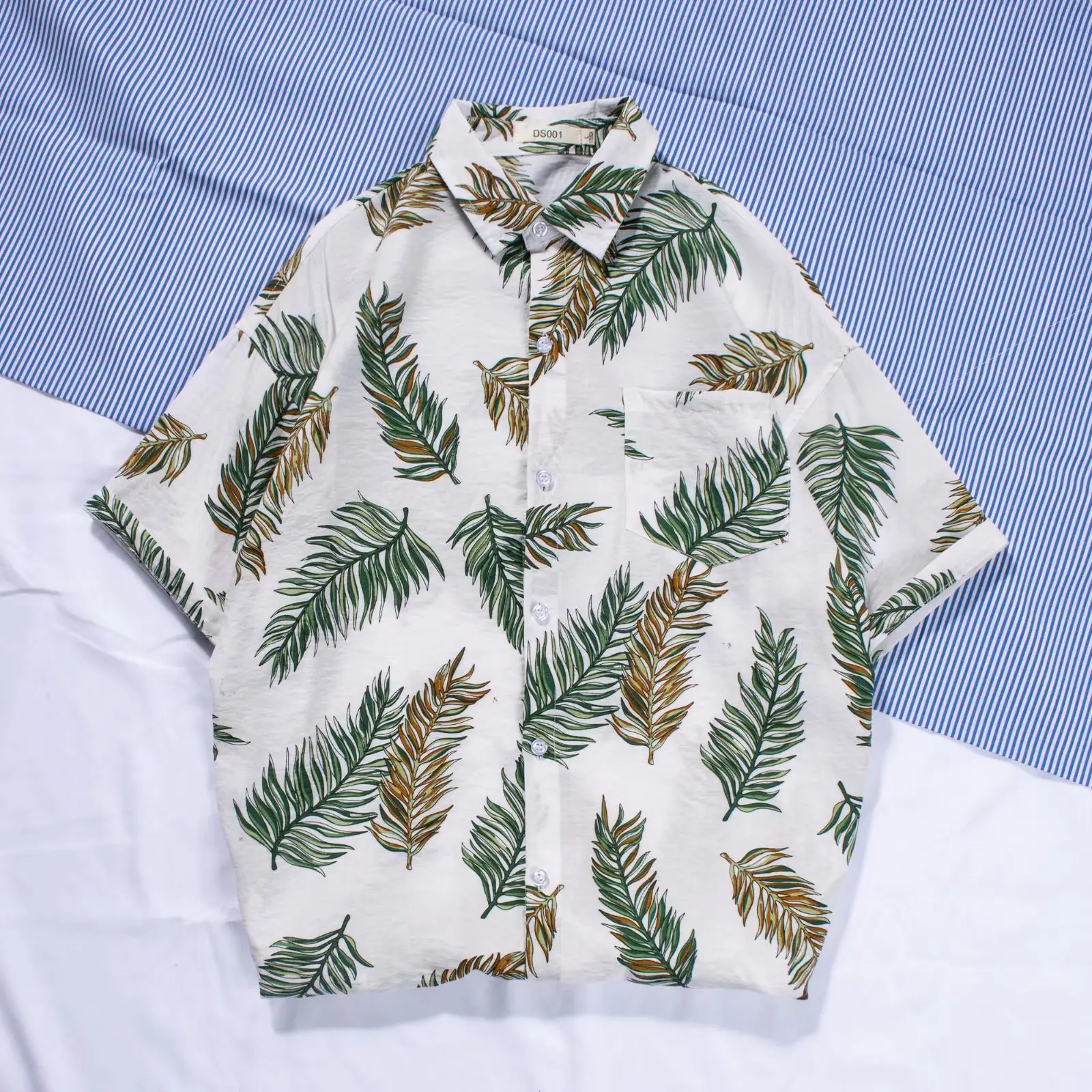 New Men's Beach Shirt Short Sleeve Coconut Print Yellow - Image 14