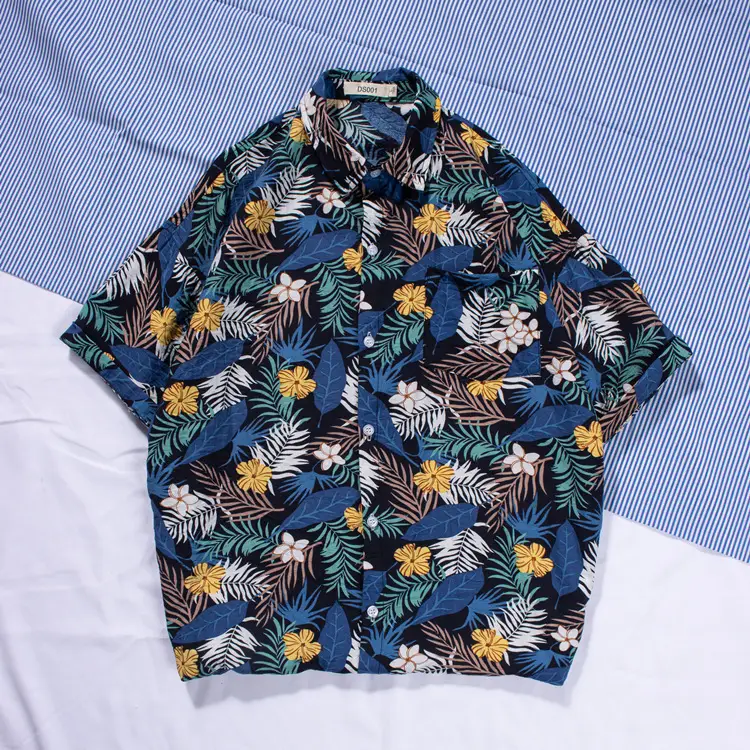New Men's Beach Shirt Short Sleeve Coconut Print Yellow - Image 16