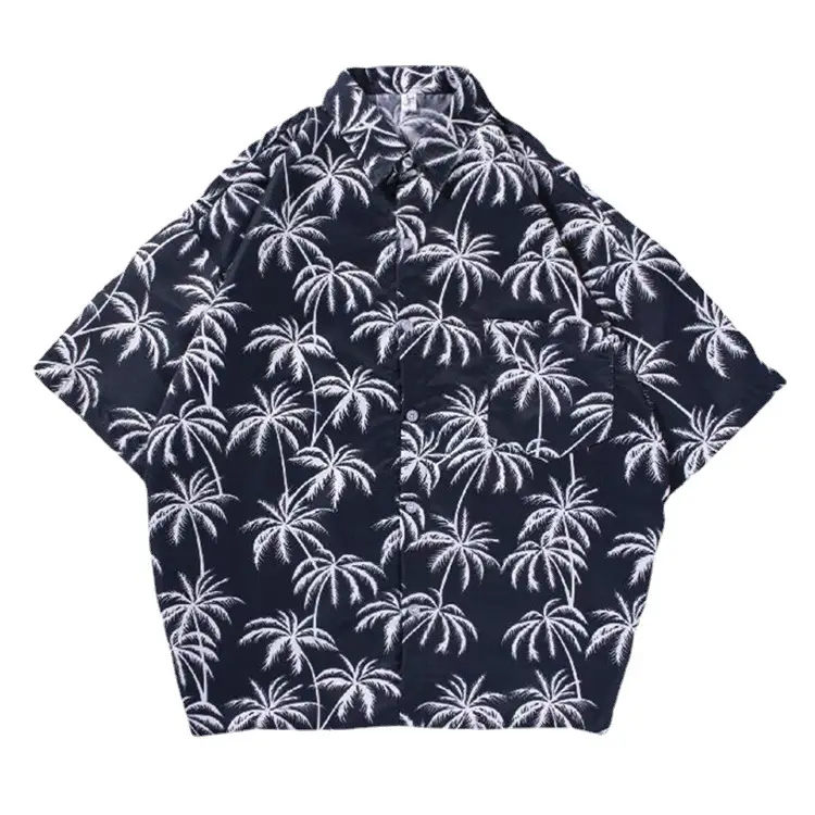 New Men's Beach Shirt Short Sleeve Coconut Print Yellow - Image 17