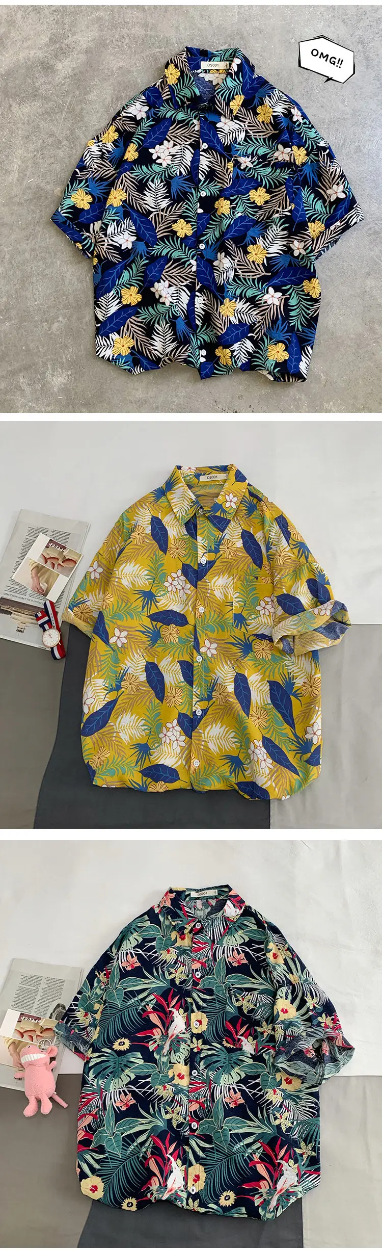 New Men's Beach Shirt Short Sleeve Coconut Print Yellow — feature 8