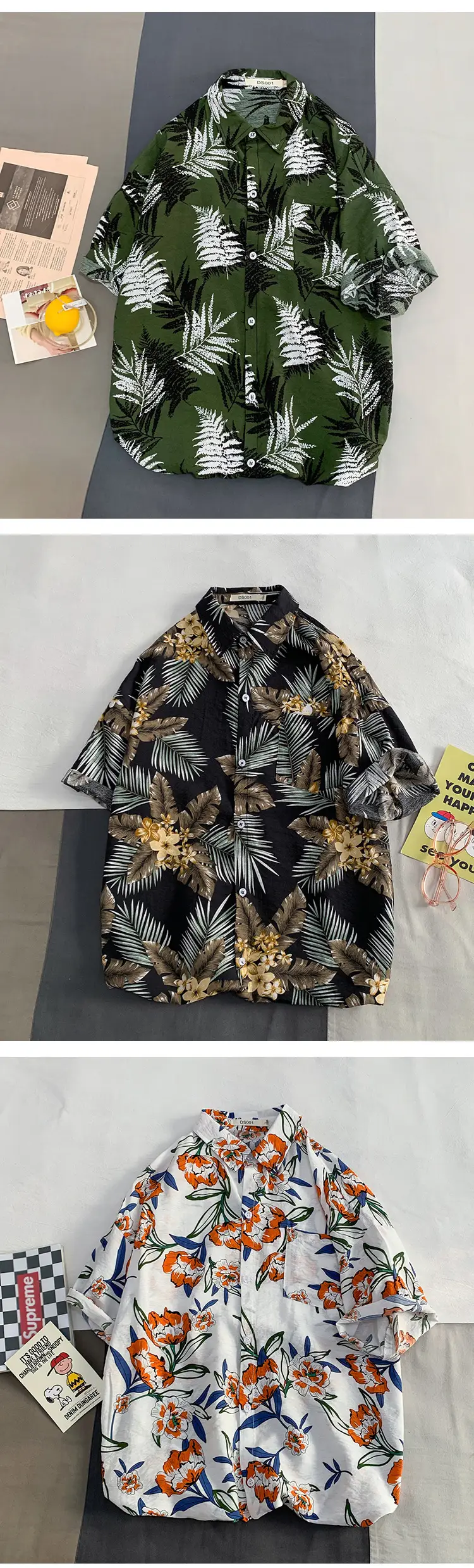 New Men's Beach Shirt Short Sleeve Coconut Print Yellow — feature 9